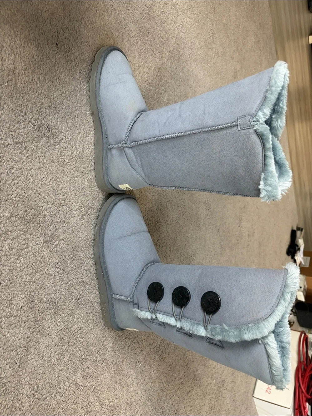UGG Light Blue Button-Front Faux Suede Winter Boots